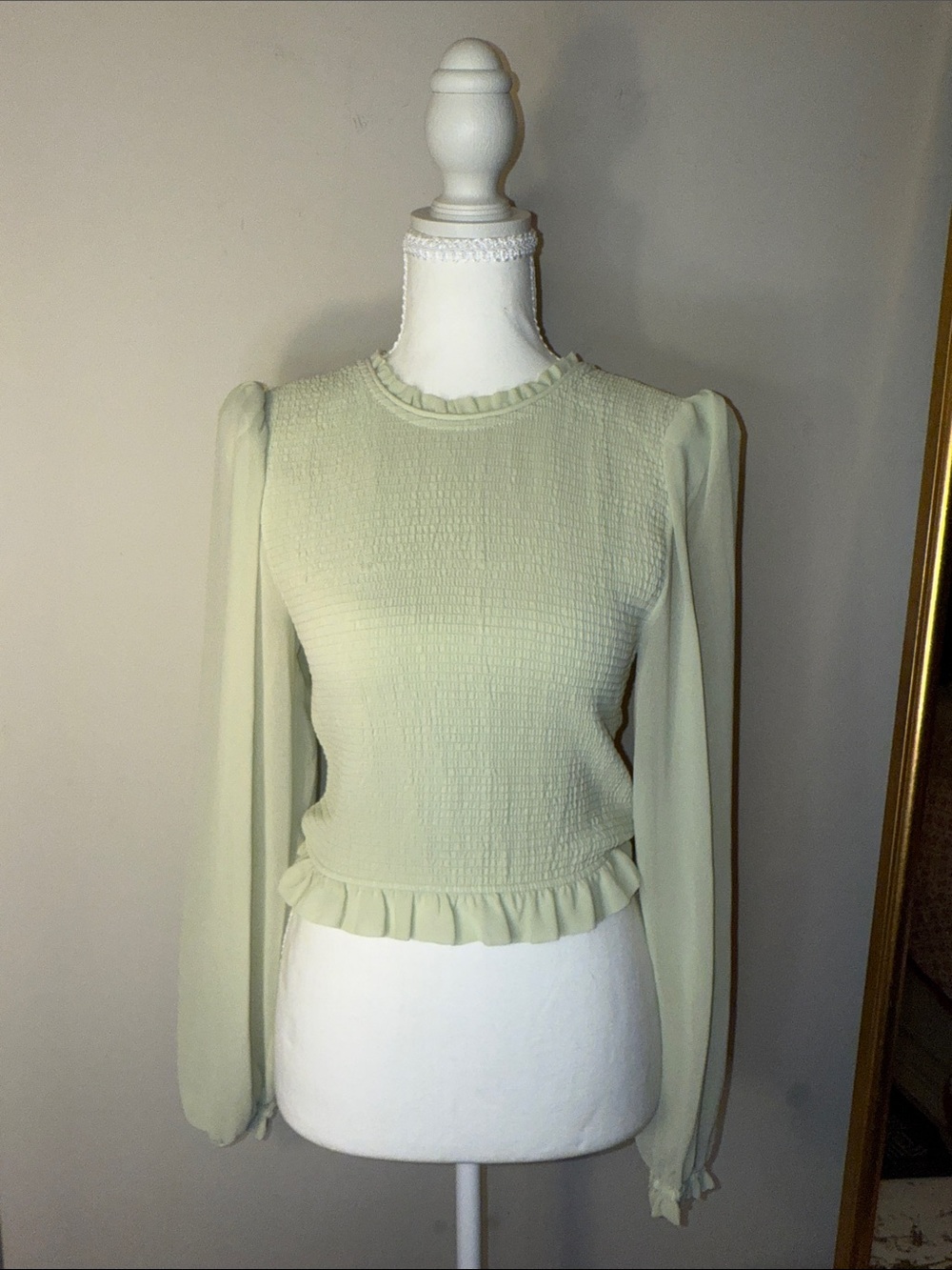 TRUTH by Republic Ruffled  Long Sleeve Top in Light Sage - Picture 2 of 7